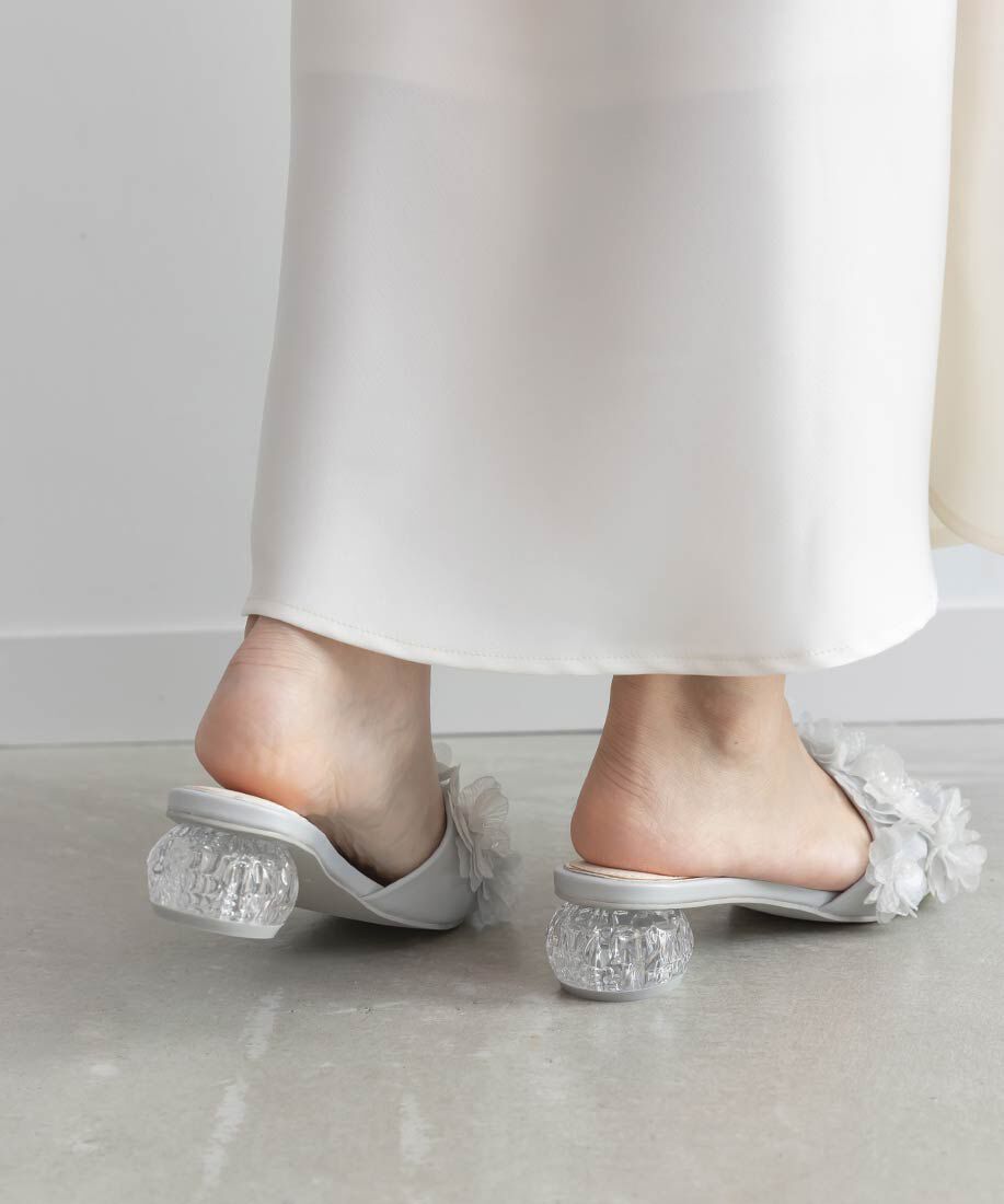  「シフォンフラワーミュールサンダル」|パンプス|