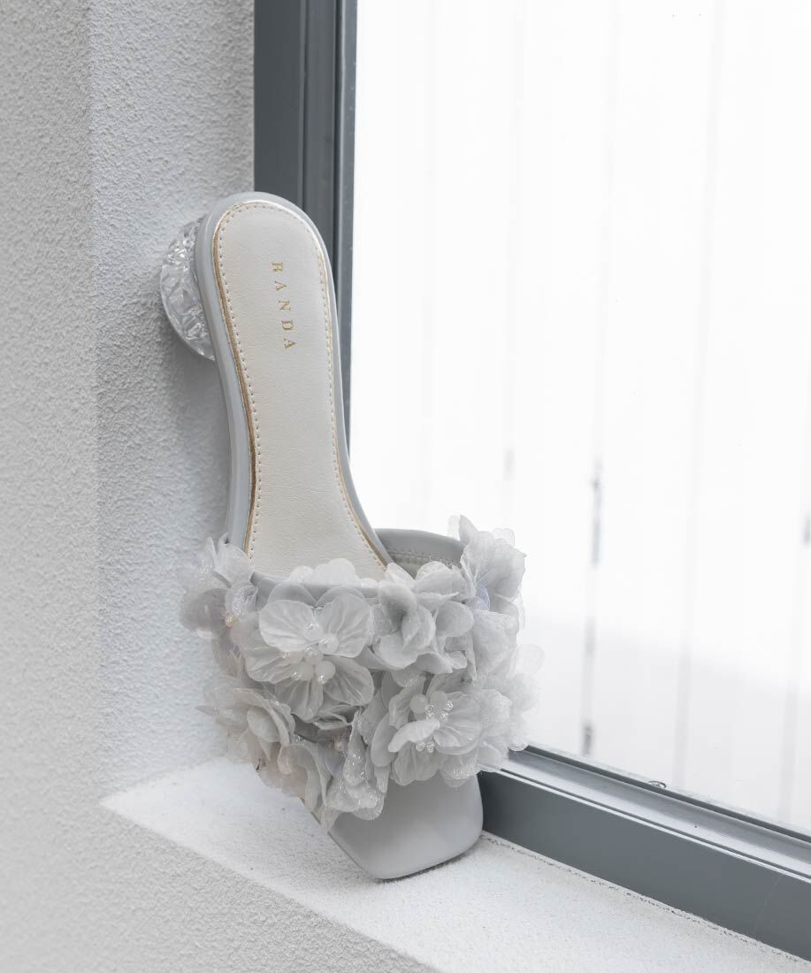  「シフォンフラワーミュールサンダル」|パンプス|