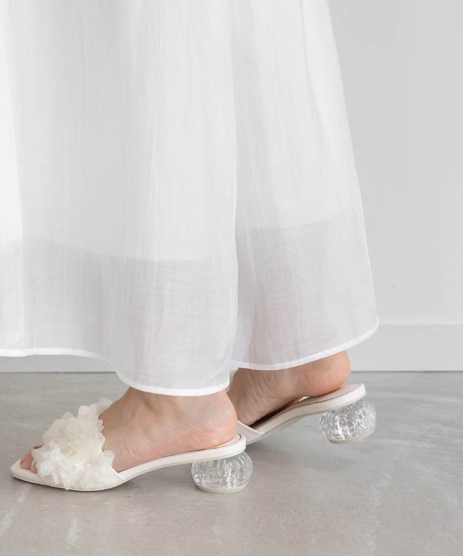  「シフォンフラワーミュールサンダル」|パンプス|