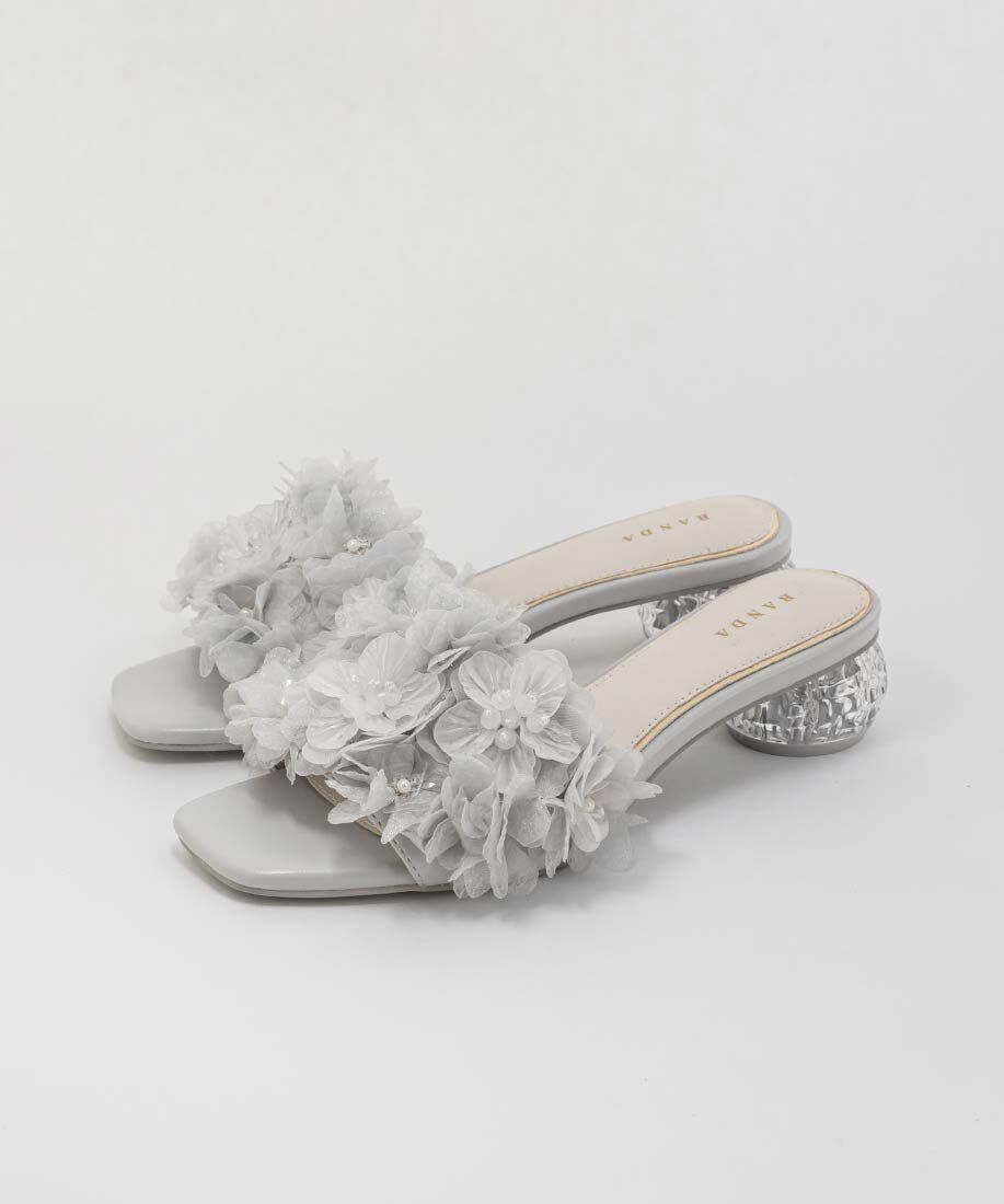  「シフォンフラワーミュールサンダル」|パンプス|