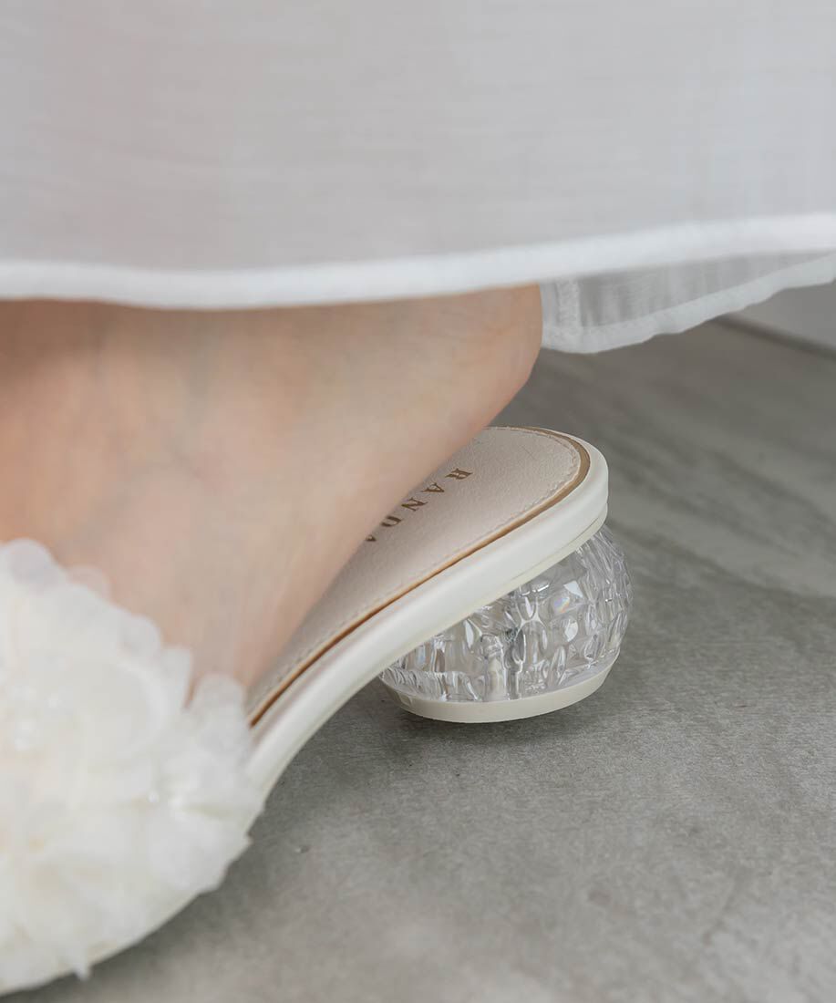  「シフォンフラワーミュールサンダル」|パンプス|