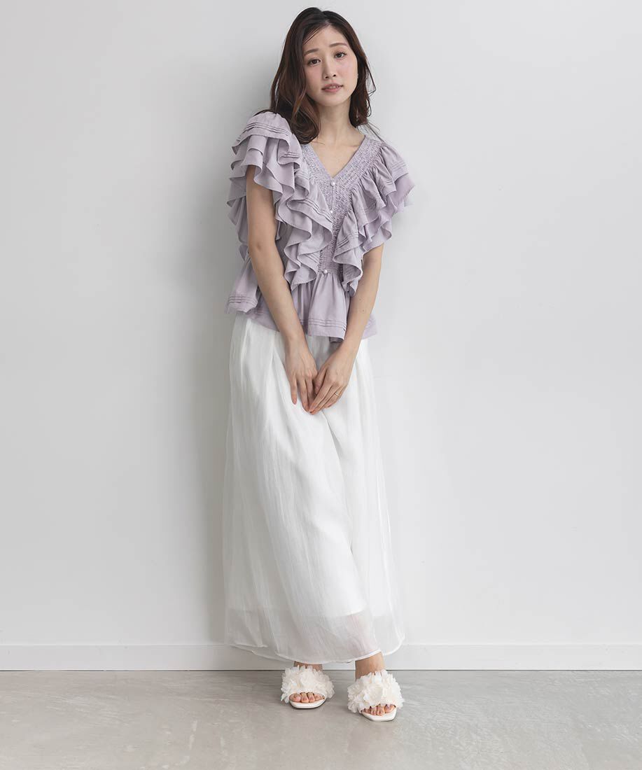  「シフォンフラワーミュールサンダル」|パンプス|