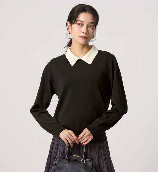 UNITED ARROWS green label relaxing「襟付き ロングスリーブ プルオーバー ニット ウォッシャブル」|ニット・セーター|BLACK