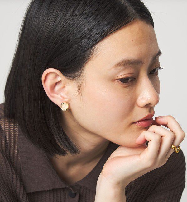 UNITED ARROWS green label relaxing「オーバルマーブル＆メタルフレーム イヤリング」|ピアス|OFF WHITE