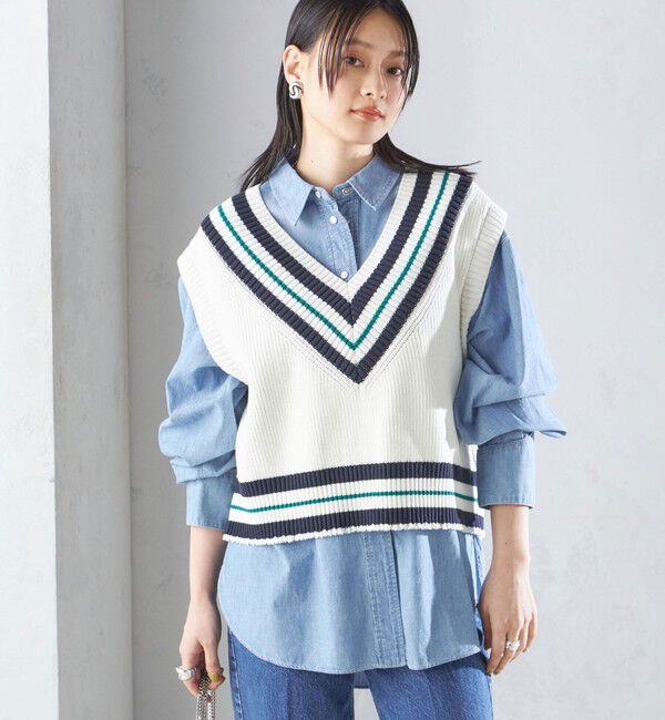 SHIPS for women「【SHIPS別注】WRAPINKNOT:〈手洗い可能〉チルデン ニット ベスト」|ベスト・ジレ|オフホワイト