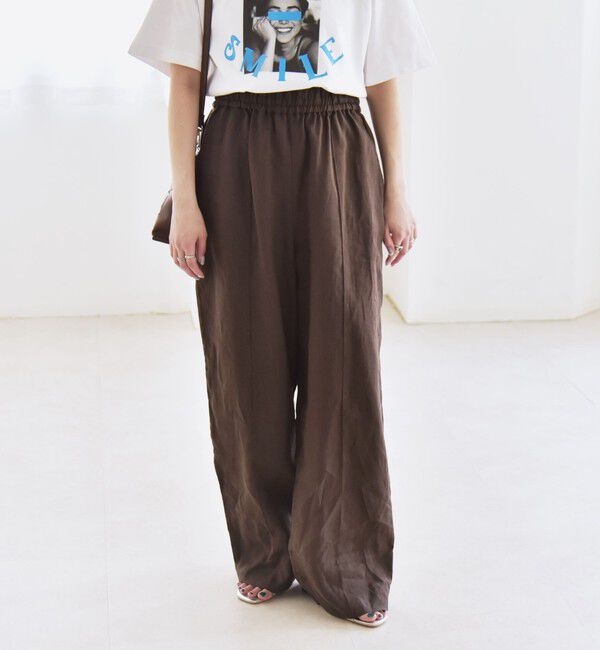 quaranciel「quaranciel:〈洗濯機可能〉ラミー ピンタック ワイド イージー パンツ」|その他|ブラウン