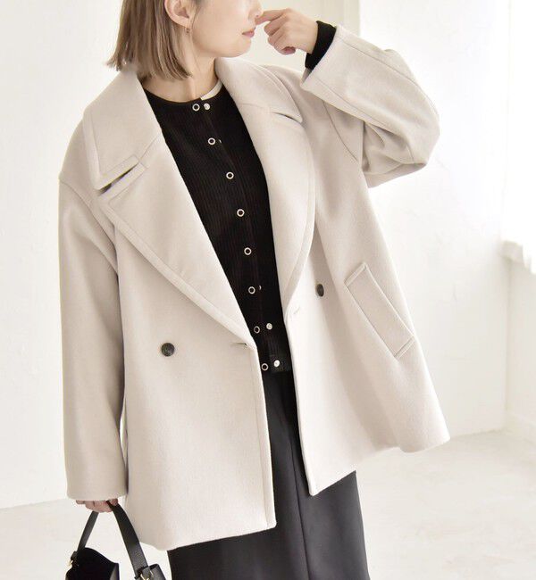 quaranciel「quaranciel: PURE WOOL ダブルブレスト テーラード ハーフ コート」|ピーコート|