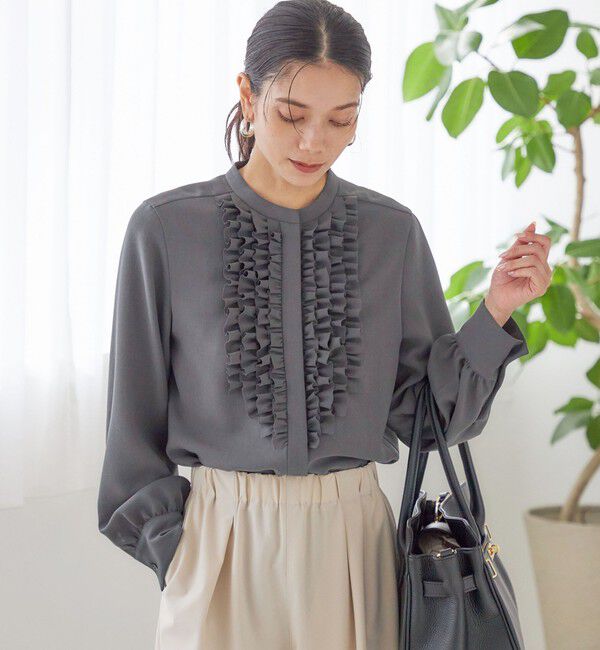 SHIPS for women「〈洗濯機可能〉ポリエステル カルゼ フリル ブラウス」|シャツ・ブラウス|