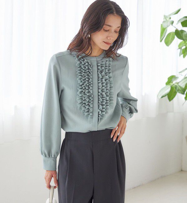 SHIPS for women「〈洗濯機可能〉ポリエステル カルゼ フリル ブラウス」|シャツ・ブラウス|