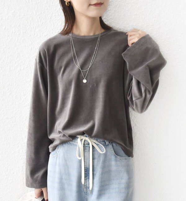SHIPS for women「〈手洗い可能〉コットン ポリエステル ベロア ワイド スリーブ」|Tシャツ・カットソー|ダークグレー