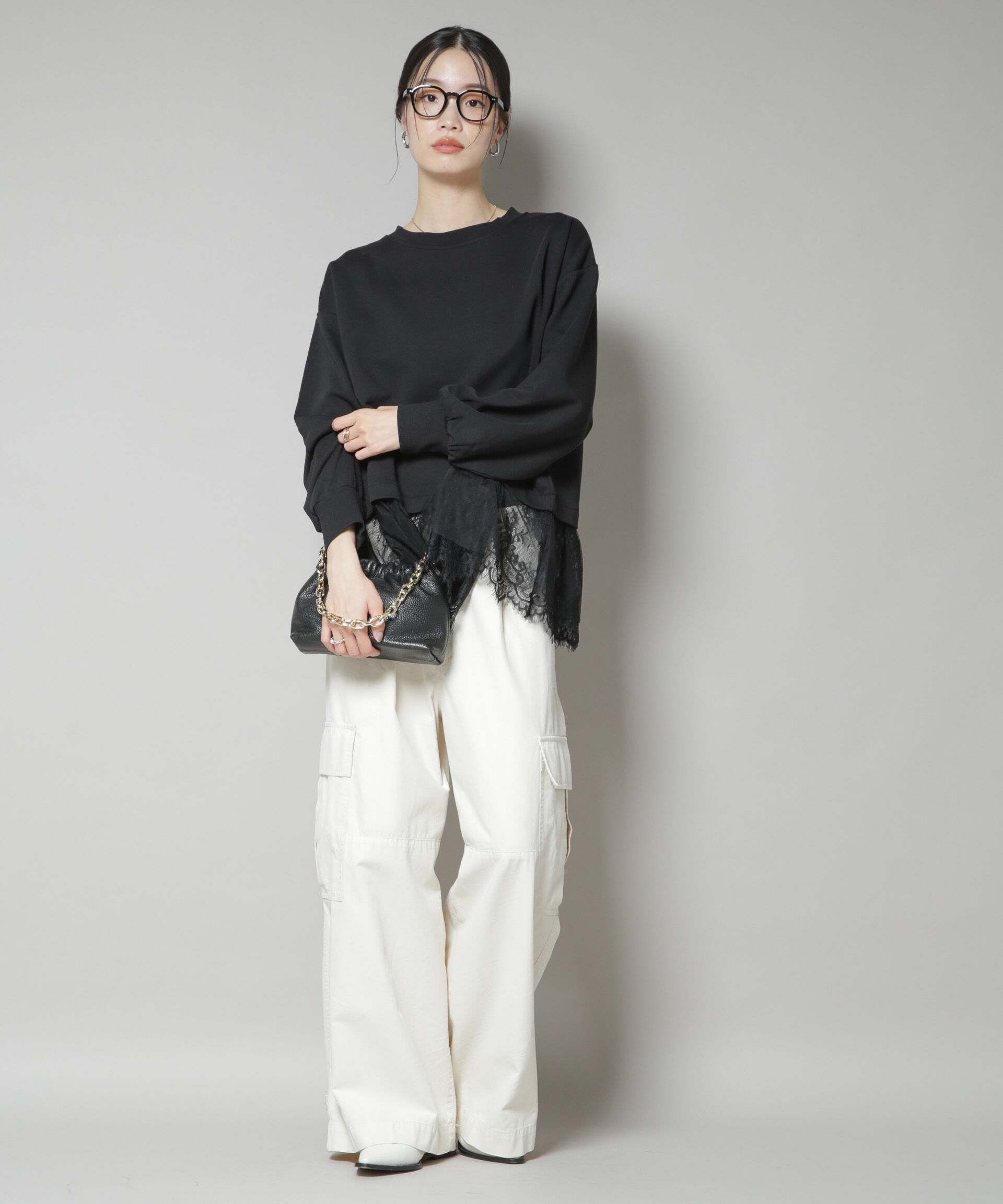 nano･universe「裾レースコンビペプラムカットトップス」|Tシャツ・カットソー|