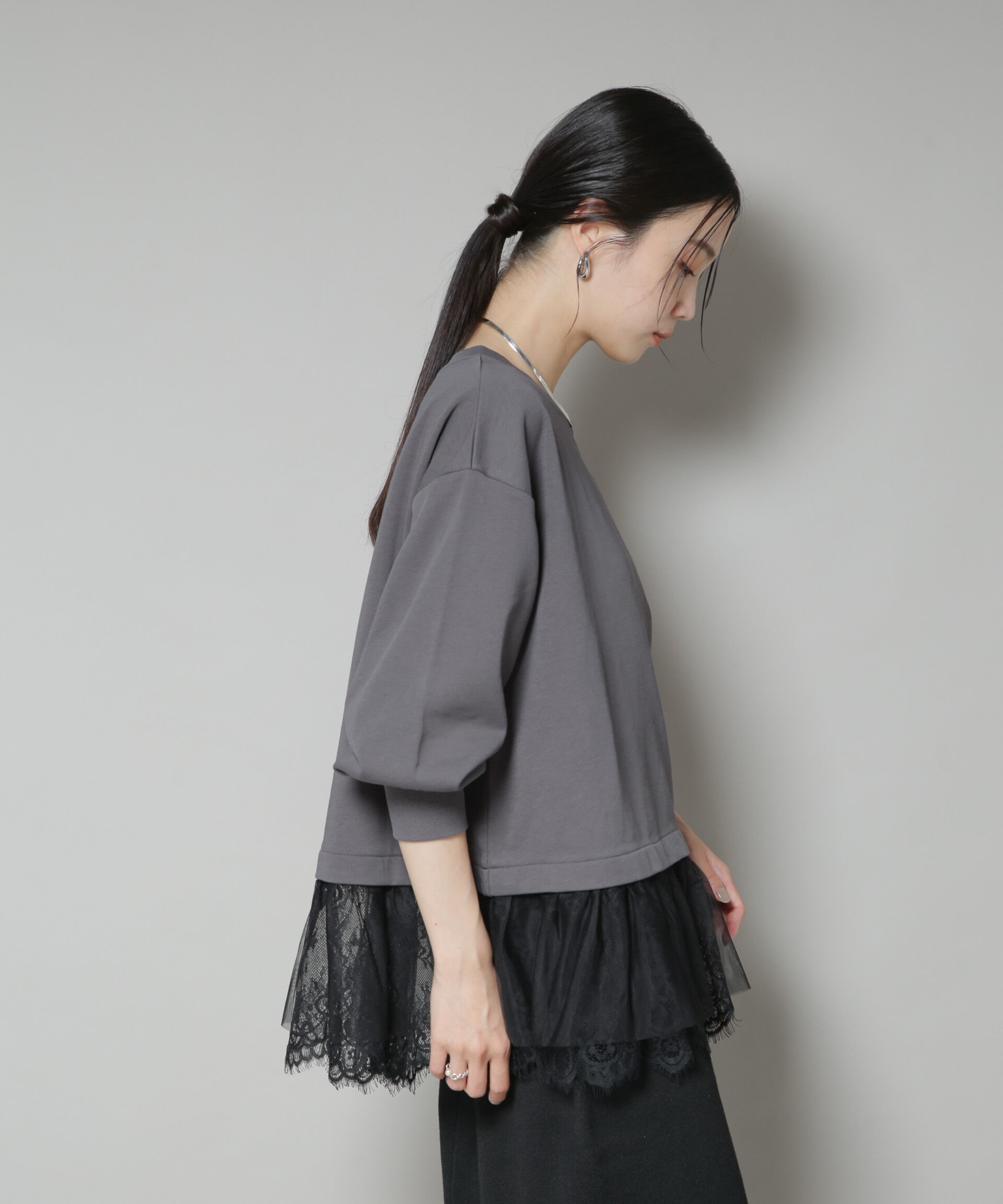 nano･universe「裾レースコンビペプラムカットトップス」|Tシャツ・カットソー|