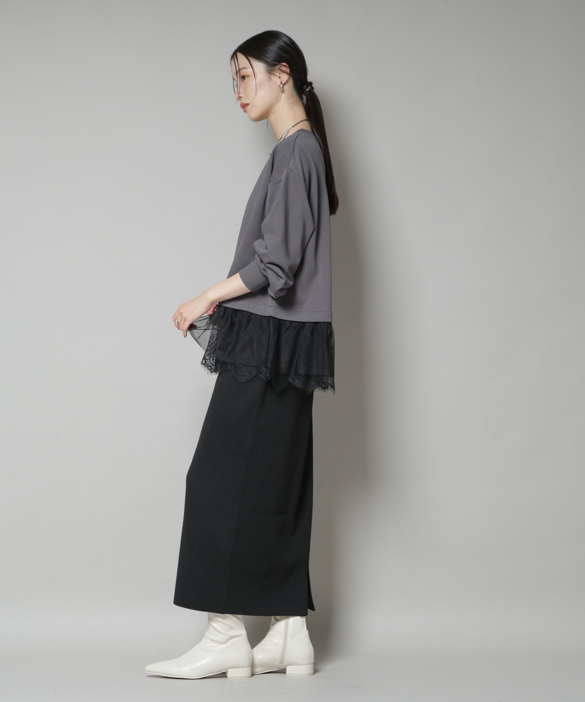 nano･universe「裾レースコンビペプラムカットトップス」|Tシャツ・カットソー|