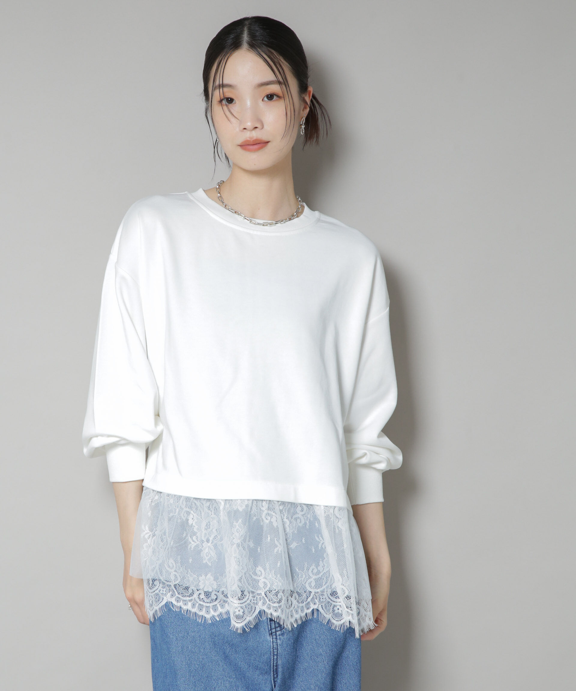 nano･universe「裾レースコンビペプラムカットトップス」|Tシャツ・カットソー|