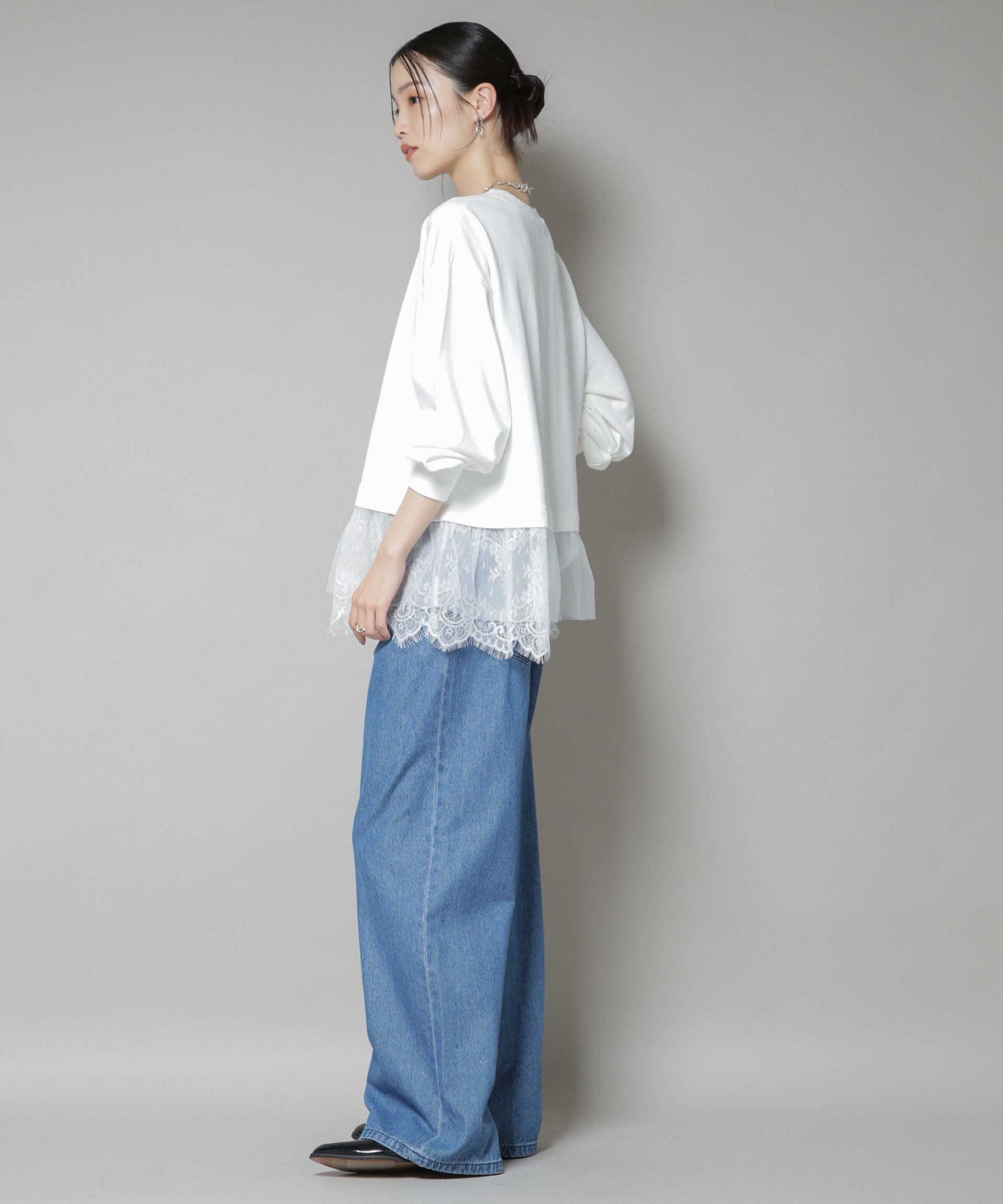 nano･universe「裾レースコンビペプラムカットトップス」|Tシャツ・カットソー|