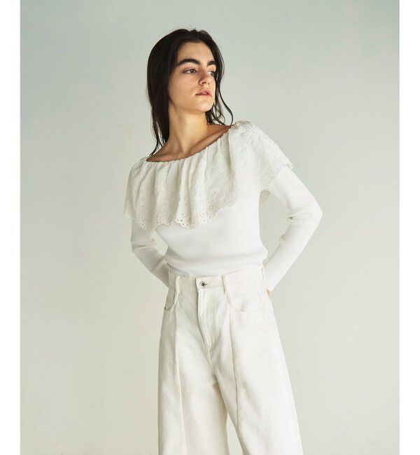 GRACE CONTINENTAL「カットワークリブニットトップ」|ニット・セーター|ホワイト