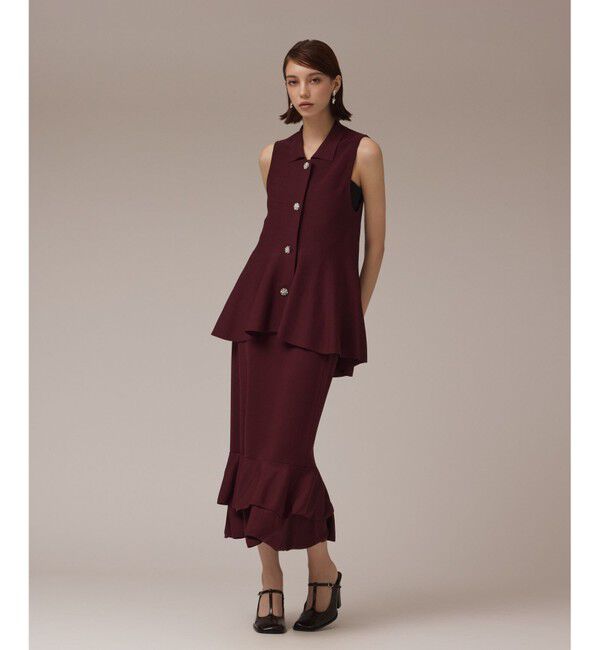 GRACE CONTINENTAL「ビジューニットベスト」|ベスト・ジレ|ボルドー