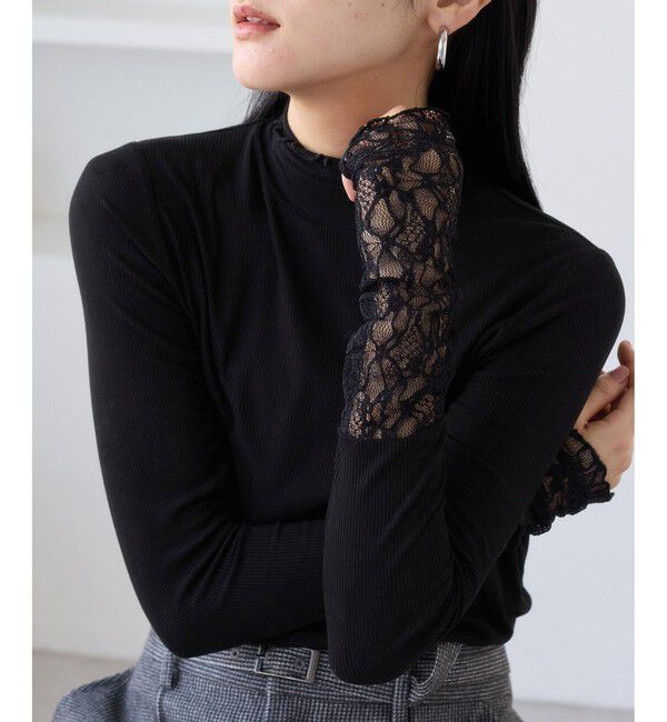 VIS「袖クシュクシュハイネックテレコインナープルオーバー/静電気防止・イージーケア」|Tシャツ・カットソー|ブラック(01)