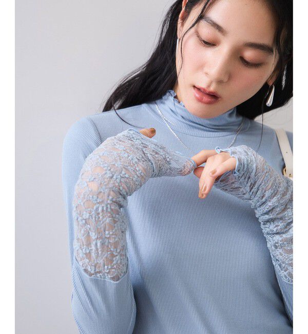 VIS「袖クシュクシュハイネックテレコインナープルオーバー/静電気防止・イージーケア」|Tシャツ・カットソー|サックス(48)