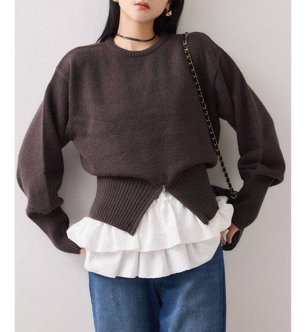 VIS「【WEB限定】裾ジップニットプルオーバー」|ニット・セーター|ブラウン(20)