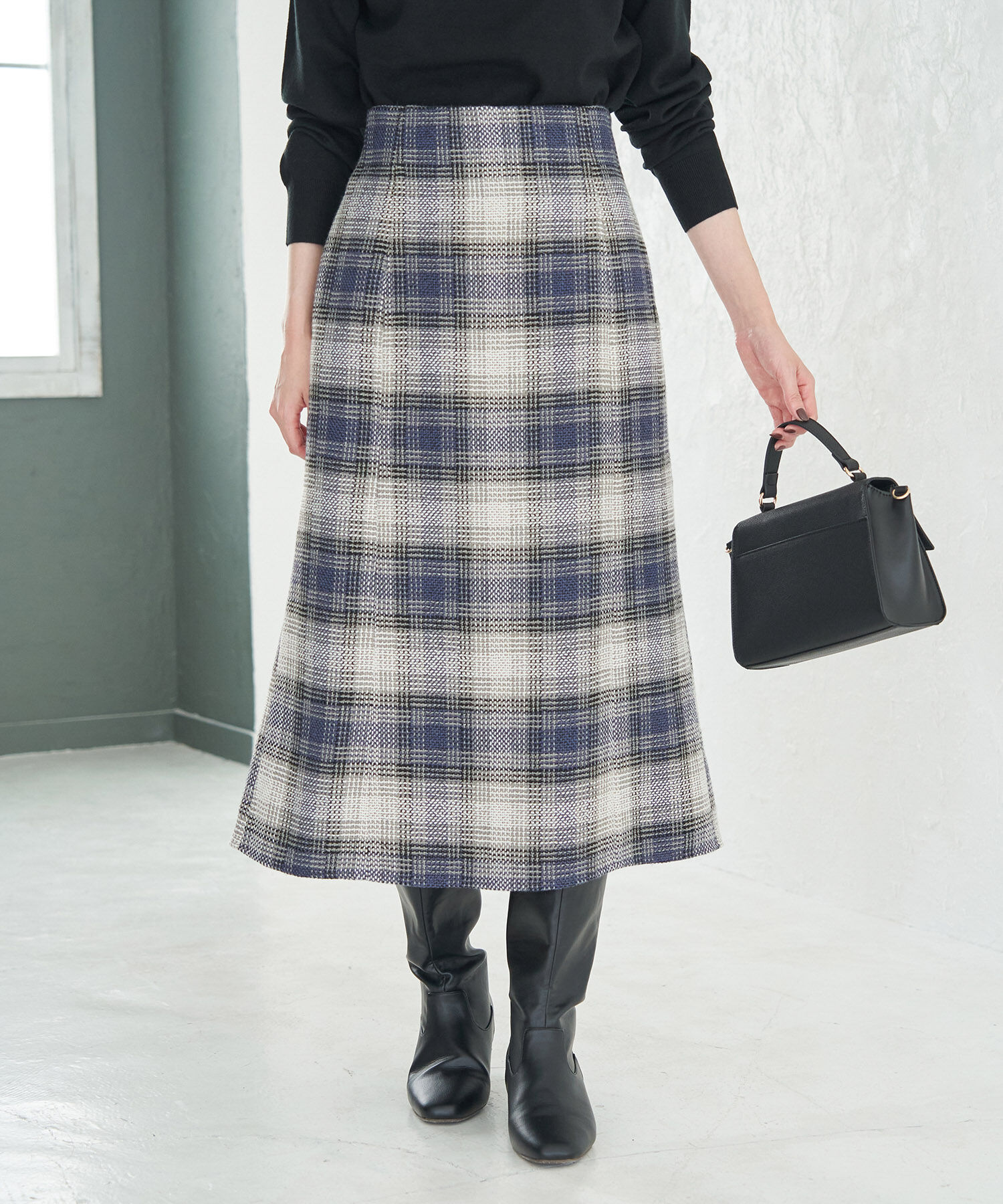 Rope&rsquo;Picnic「チェックツイードセミフレアスカート」|スカート|ブルー系(47)
