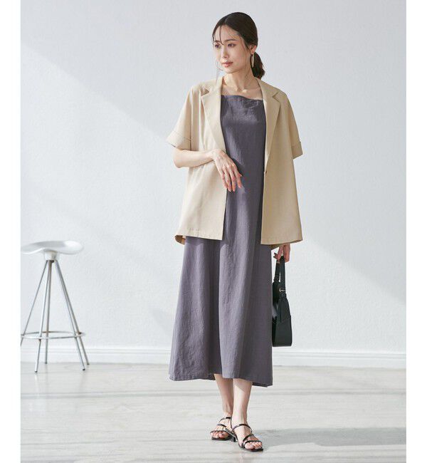 Rope&rsquo;Picnic「【接触冷感・UVカット・速乾】【リネンライク・シリーズ】シアーハーフスリーブジャケット/セットアップ」|テーラードジャケット|