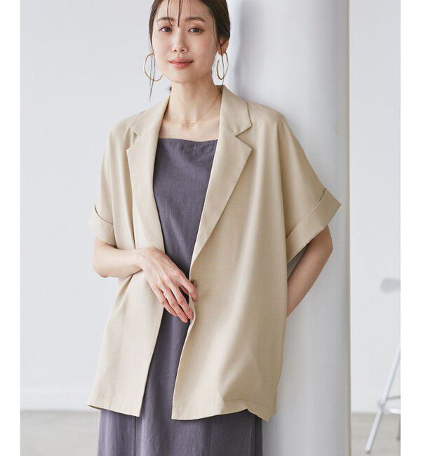 Rope&rsquo;Picnic「【接触冷感・UVカット・速乾】【リネンライク・シリーズ】シアーハーフスリーブジャケット/セットアップ」|テーラードジャケット|