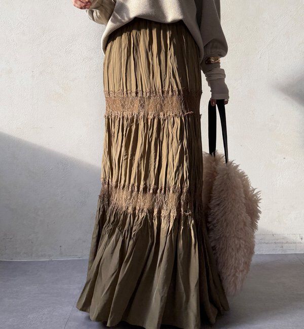  「レース切替ワッシャースカート」|スカート|