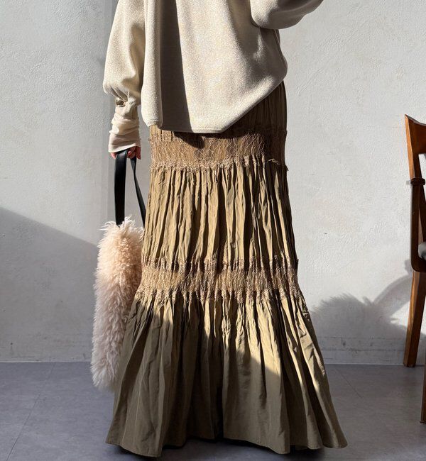  「レース切替ワッシャースカート」|スカート|