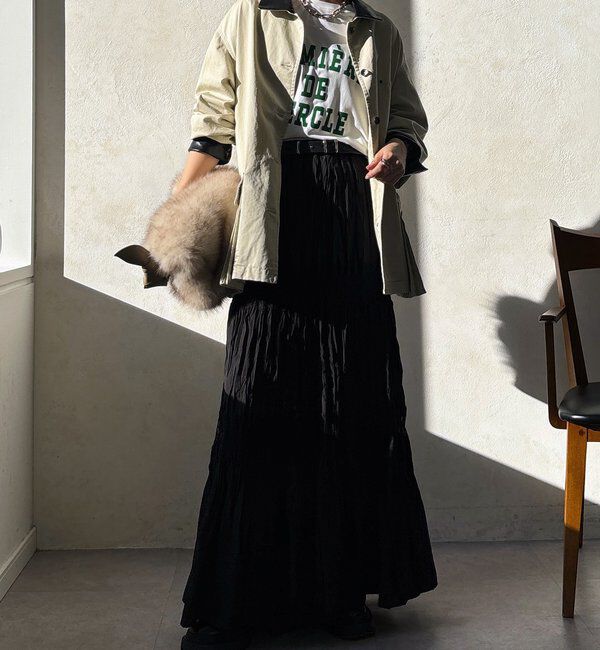  「レース切替ワッシャースカート」|スカート|