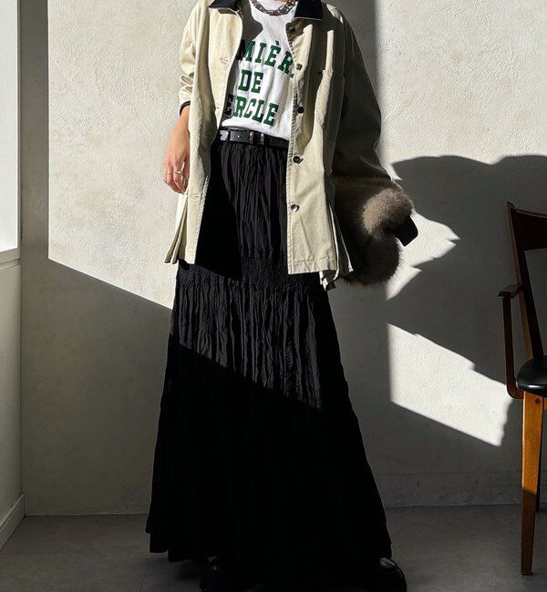  「レース切替ワッシャースカート」|スカート|