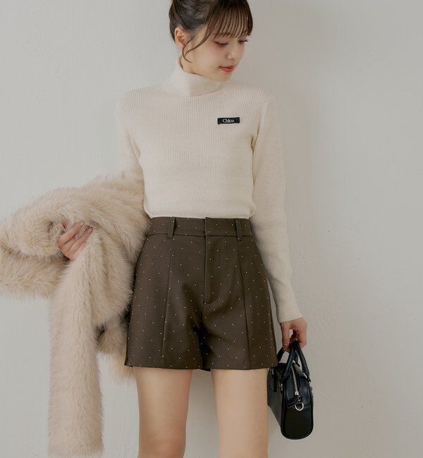  「ラインストーンショートパンツ」|チノ|ブラウン