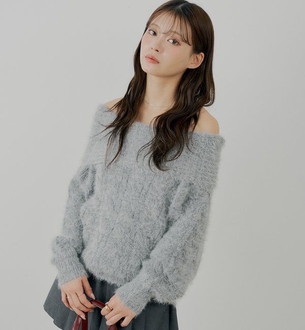  「リブデザインオフショルルーズニット」|ニット・セーター|