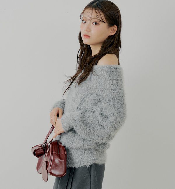  「リブデザインオフショルルーズニット」|ニット・セーター|