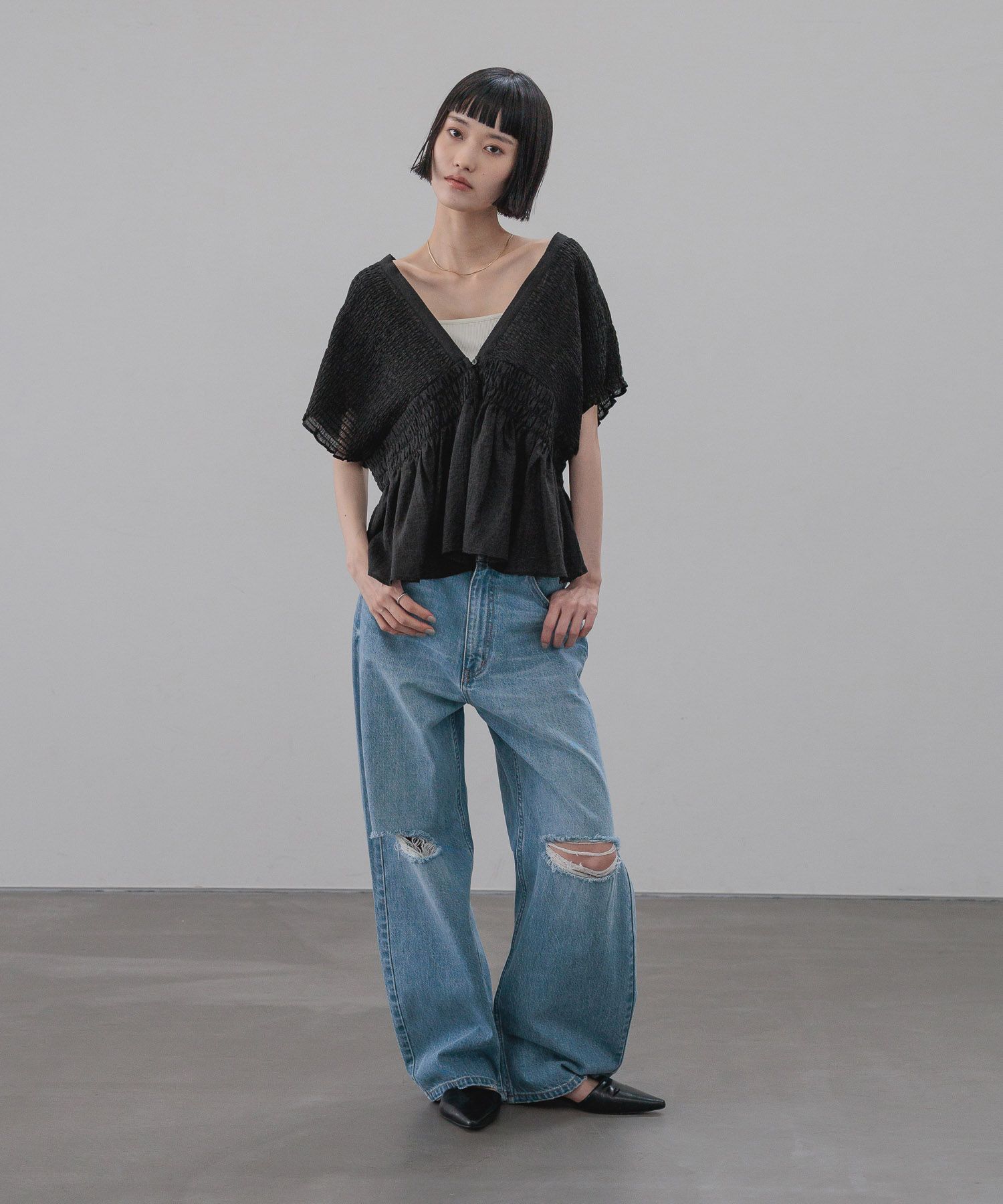 LOWRYS FARM「ヨウリュウシャーリングショートフレンチスリーブ」|シャツ・ブラウス|