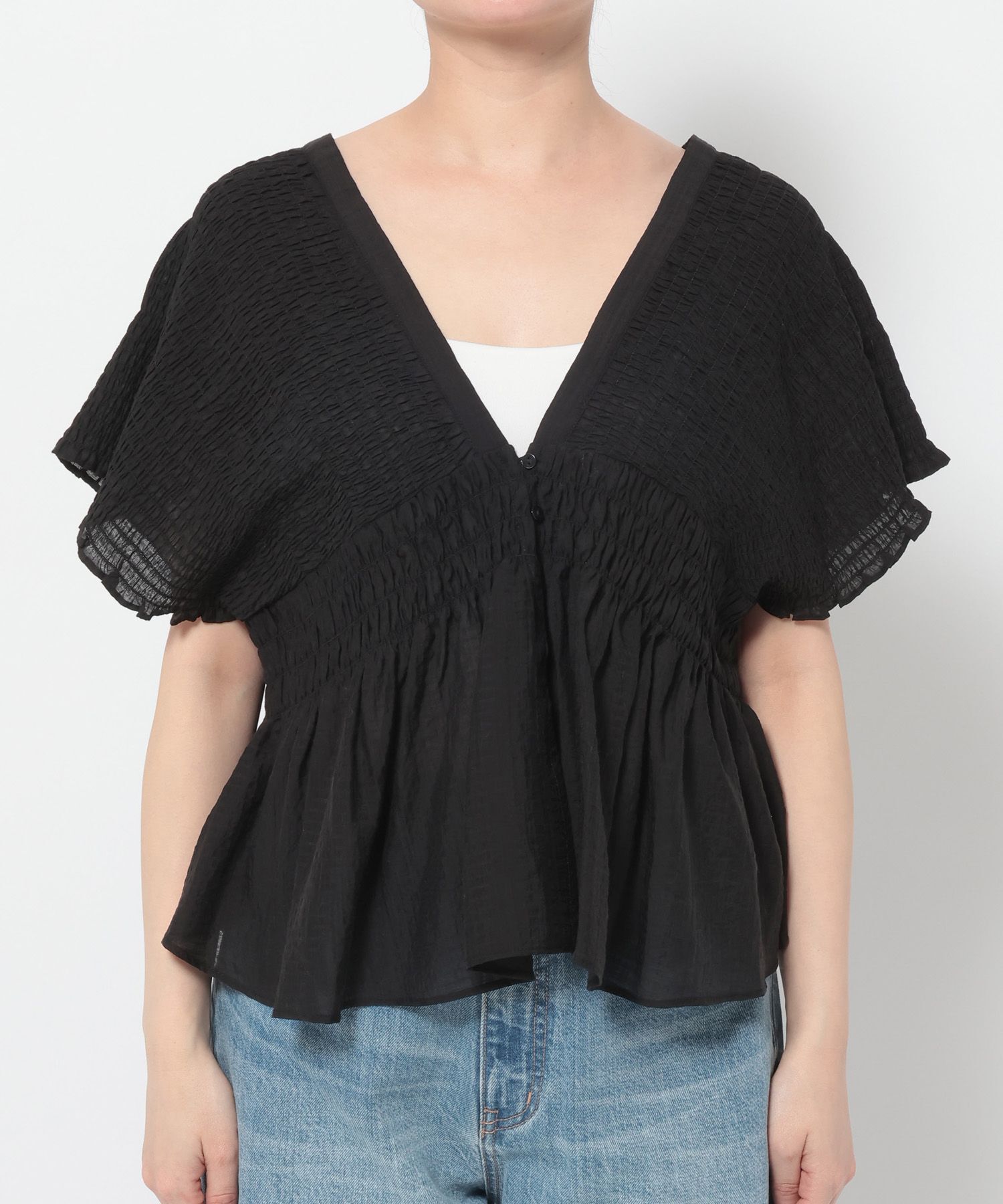 LOWRYS FARM「ヨウリュウシャーリングショートフレンチスリーブ」|シャツ・ブラウス|