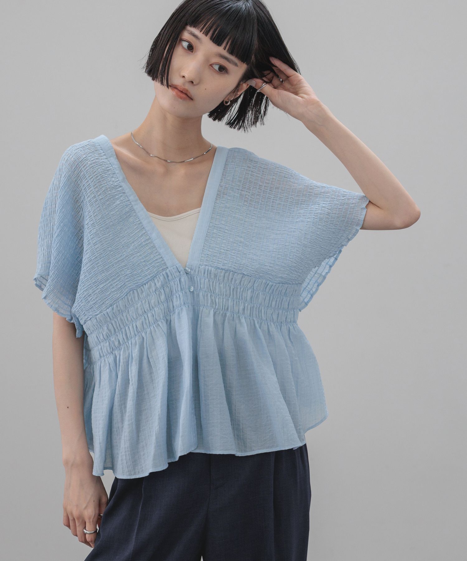 LOWRYS FARM「ヨウリュウシャーリングショートフレンチスリーブ」|シャツ・ブラウス|BLU2