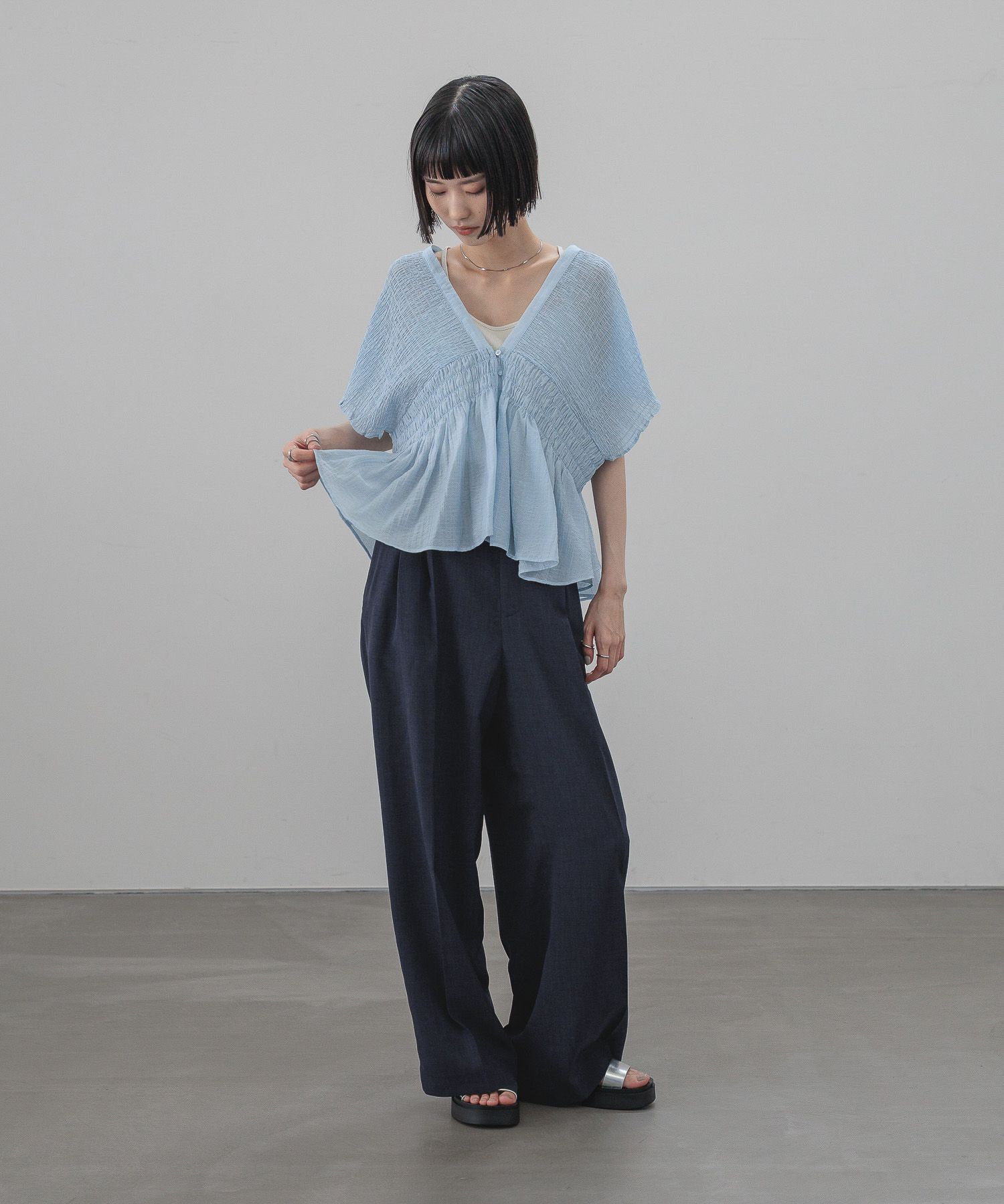 LOWRYS FARM「ヨウリュウシャーリングショートフレンチスリーブ」|シャツ・ブラウス|