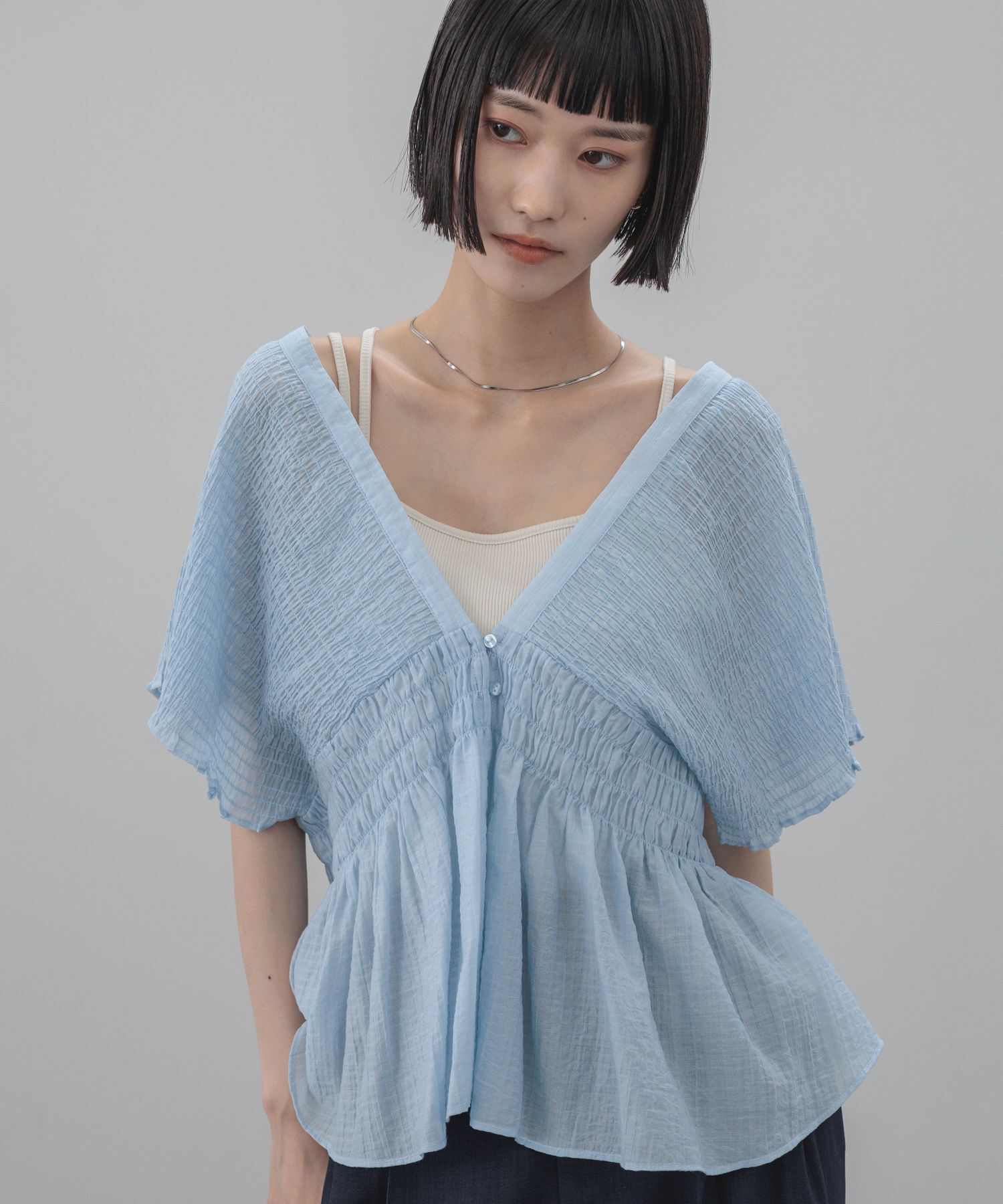 LOWRYS FARM「ヨウリュウシャーリングショートフレンチスリーブ」|シャツ・ブラウス|