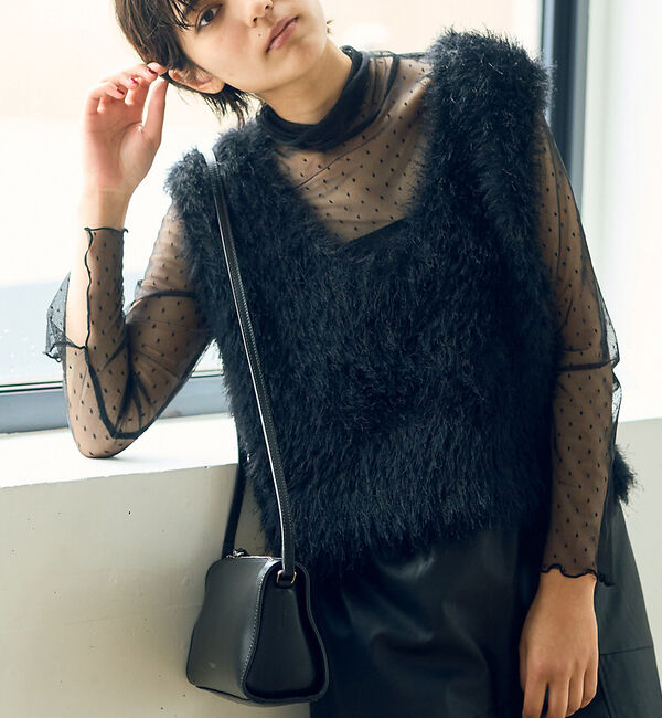 Rouge vif「ドットチュールシアータートル」|Tシャツ・カットソー|ブラック