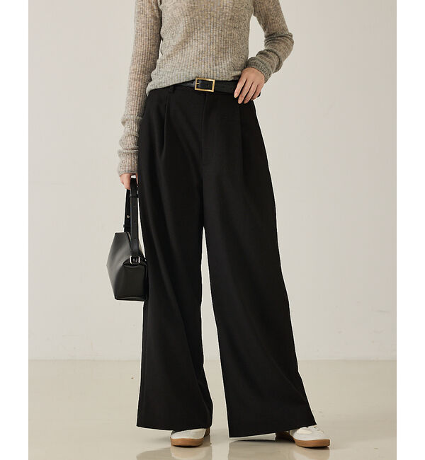 qualite「【大人のワイドパンツ】ウーリッシュツイルパンツ」|その他|ブラック