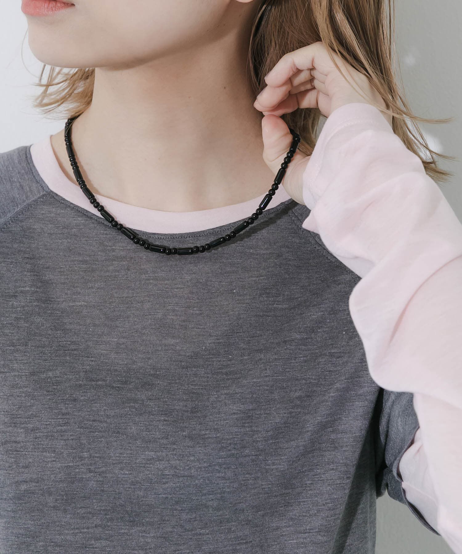 SMELLY「ステンレスブラックビーズネックレス」|ネックレス|
