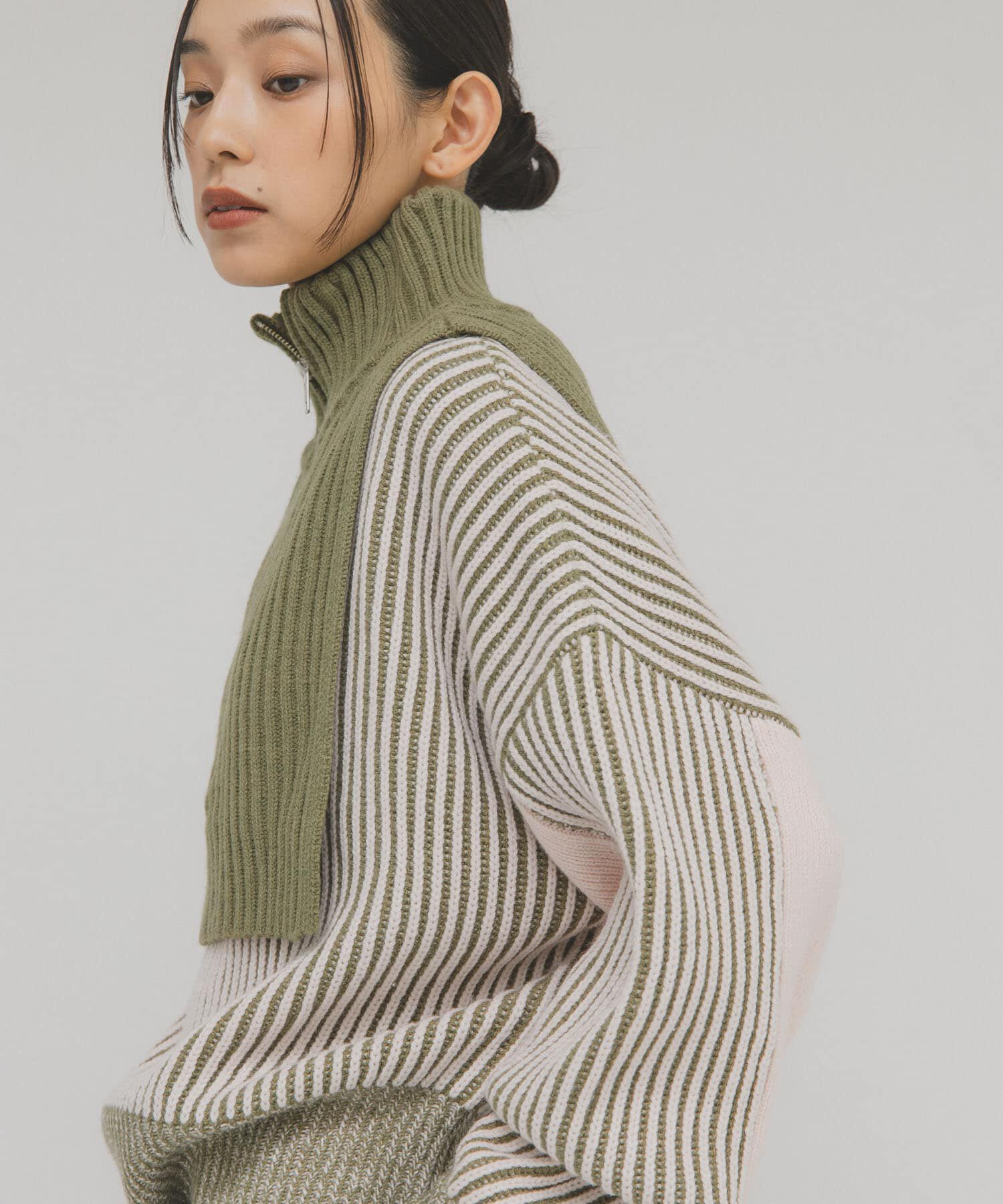 「レイヤードハーフZIPニット」|ニット・セーター|グリーン系その他