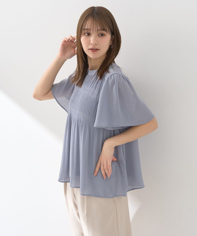 earth music&ecology「マジョリカプリーツ半袖ブラウス」|シャツ・ブラウス|