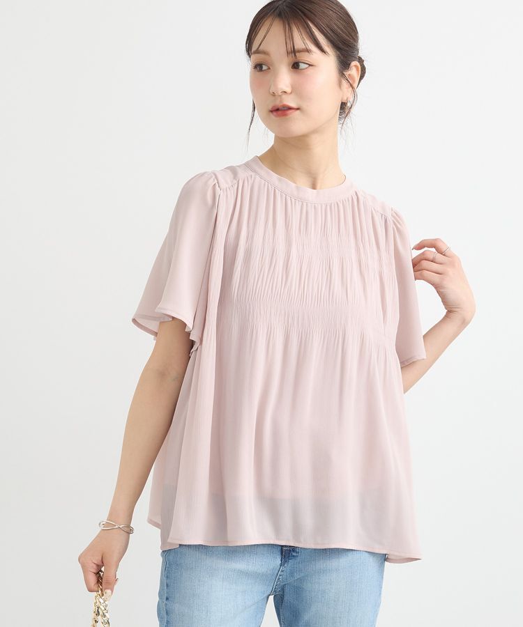 earth music&ecology「マジョリカプリーツ半袖ブラウス」|シャツ・ブラウス|Pink Beige