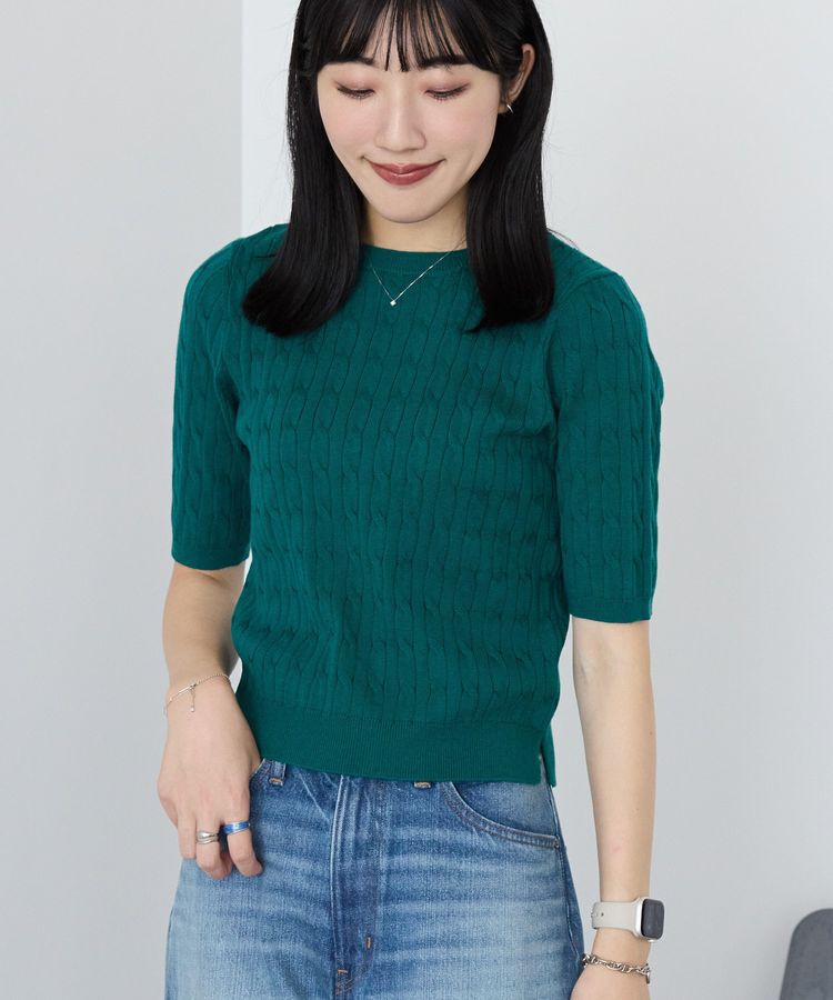 AMERICAN HOLIC「ケーブル5分袖ニットプルオーバー」|ニット・セーター|