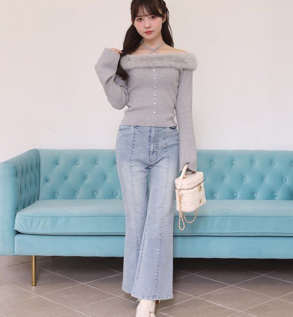  「後ろ刺繍美脚ストレッチフレアデニム」|その他|