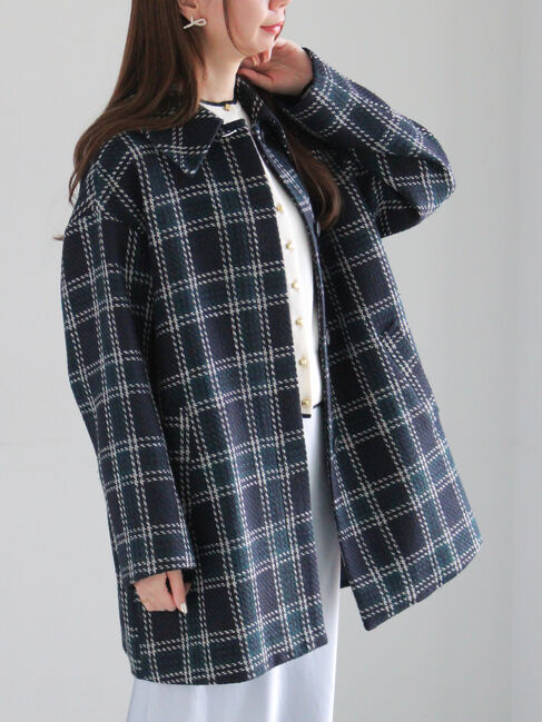 Te chichi「ロービングチェックミドルコート《2025winter catalog item》」|その他|ネイビー