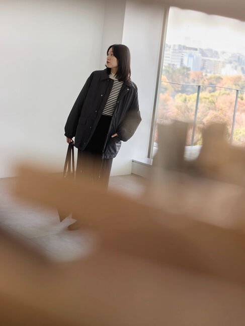 Samansa Mos2 blue「襟付中綿ブルゾン」|ブルゾン・スタジャン|