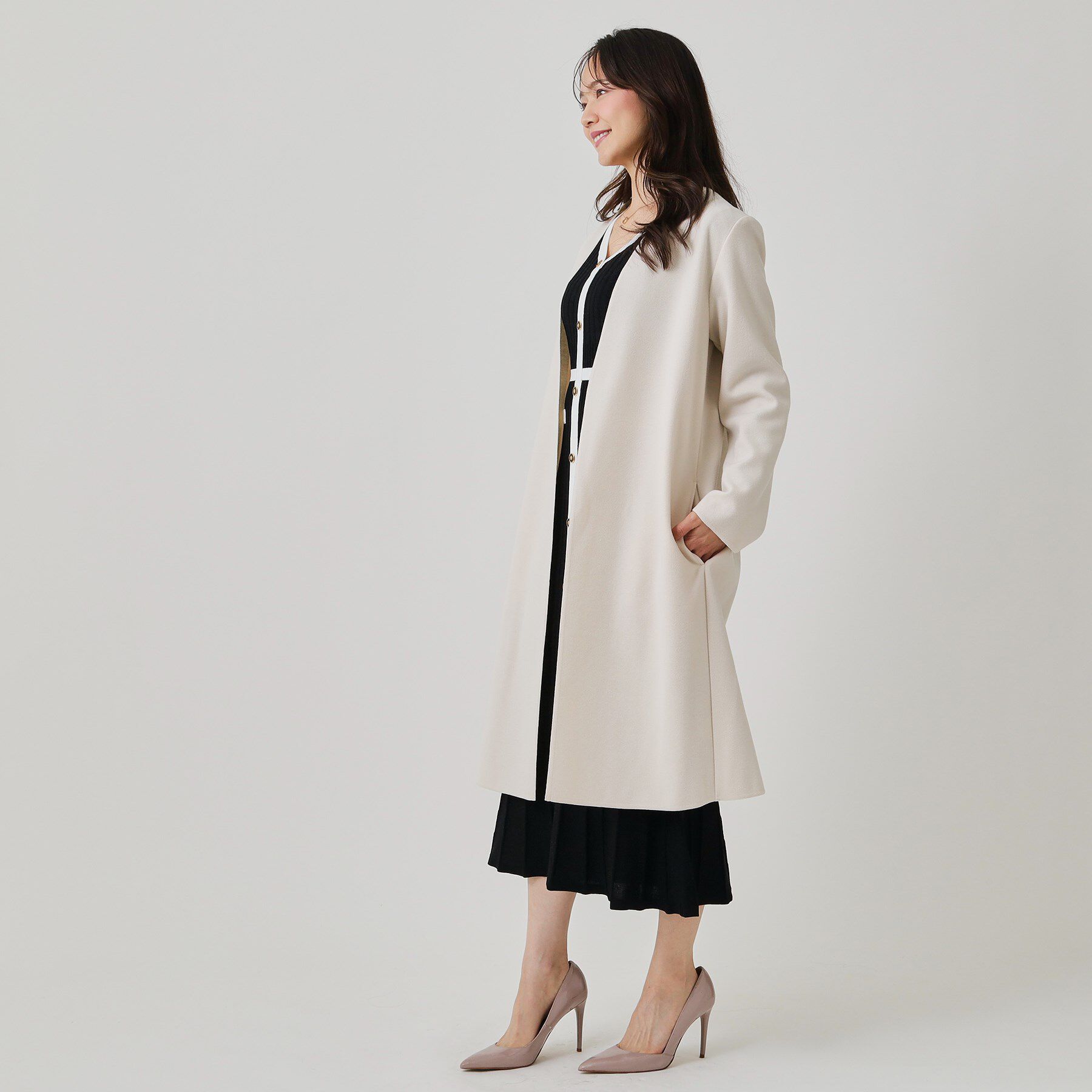 COUP DE CHANCE「【日本製／軽量】Iラインシルエットのコーディガン」|ノーカラーコート|